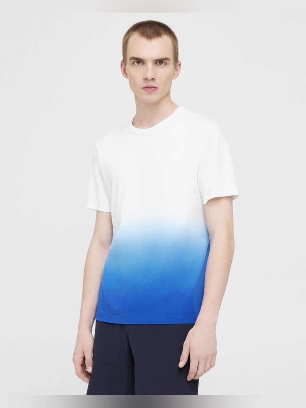 Theory Men's White to Blue Ombre Crewneck Short Sleeve Tee PR27-9